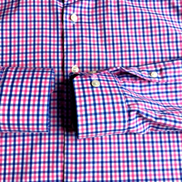 ETON Slim, pinkish red & blue checkered dressy cotton shirt Sz 17.5 /44 - Picture 9 of 10